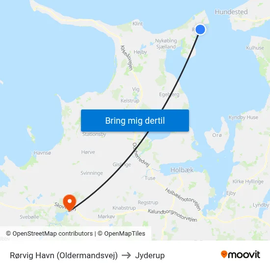 Rørvig Havn (Oldermandsvej) to Jyderup map