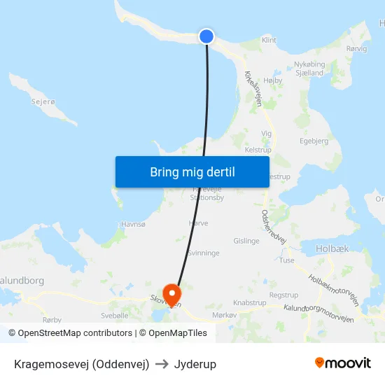Kragemosevej (Oddenvej) to Jyderup map