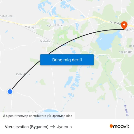 Værslevstien (Bygaden) to Jyderup map