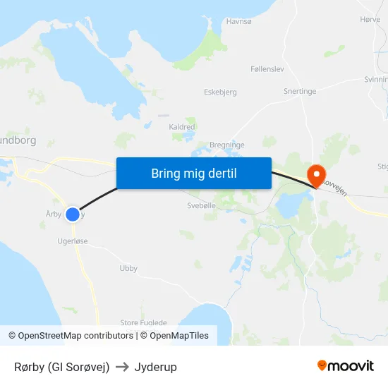 Rørby (Gl Sorøvej) to Jyderup map
