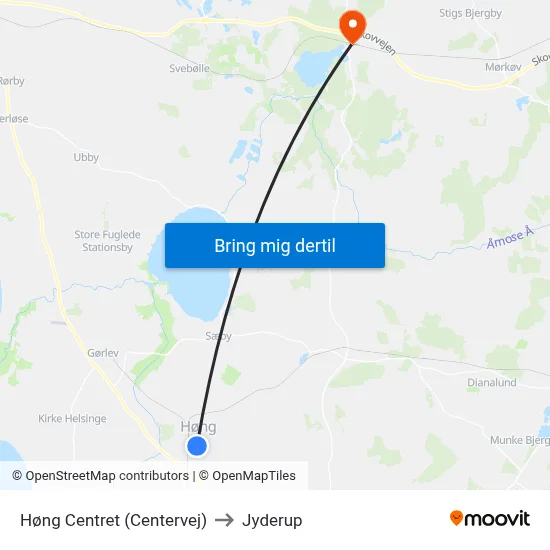 Høng Centret (Centervej) to Jyderup map