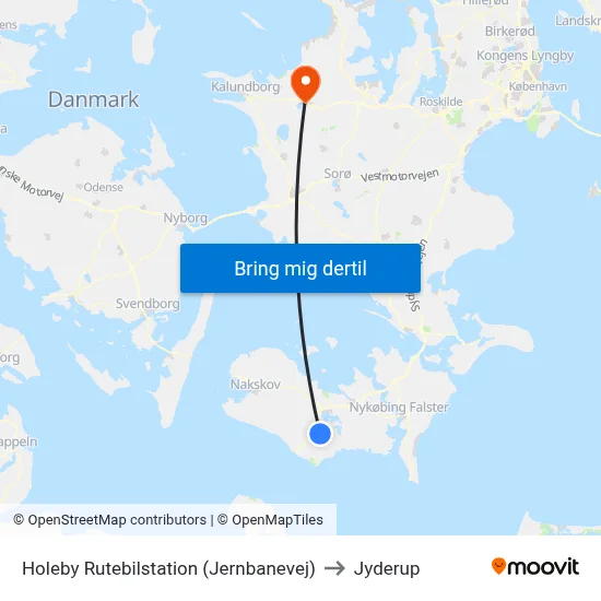 Holeby Rutebilstation (Jernbanevej) to Jyderup map