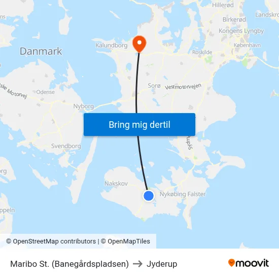 Maribo St. (Banegårdspladsen) to Jyderup map
