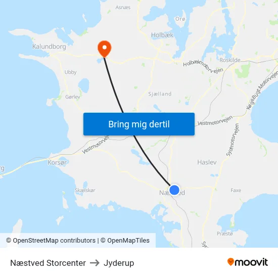 Næstved Storcenter to Jyderup map