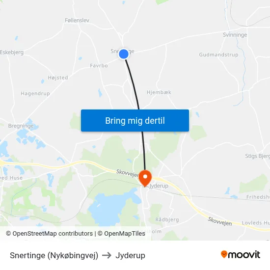 Snertinge (Nykøbingvej) to Jyderup map