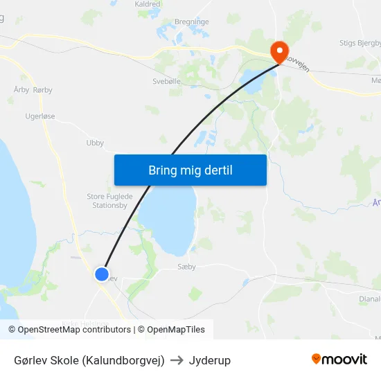 Gørlev Skole (Kalundborgvej) to Jyderup map