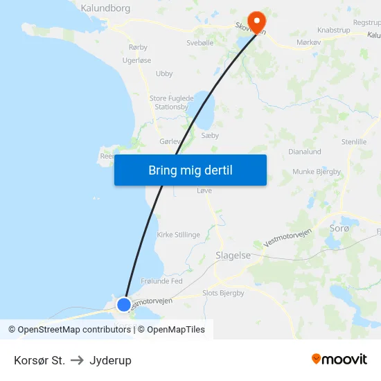 Korsør St. to Jyderup map