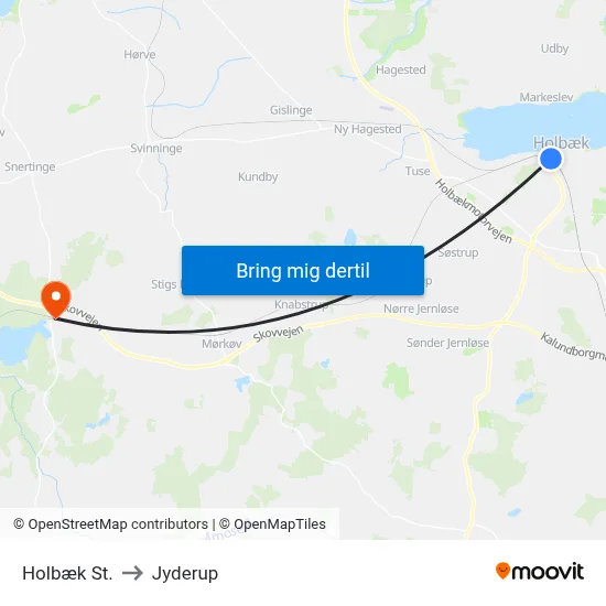 Holbæk St. to Jyderup map