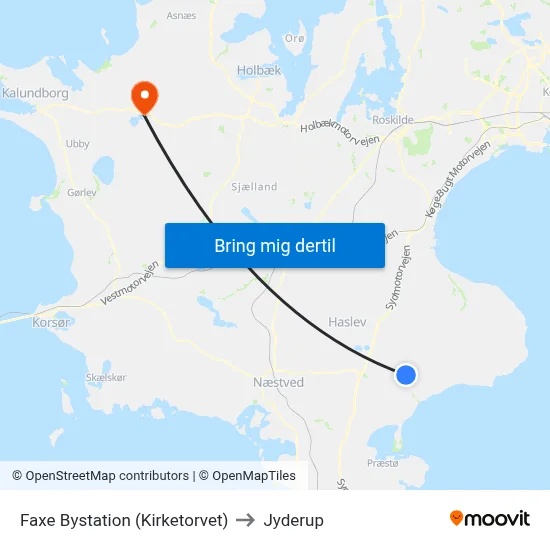 Faxe Bystation (Kirketorvet) to Jyderup map