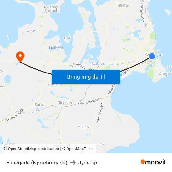 Elmegade (Nørrebrogade) to Jyderup map