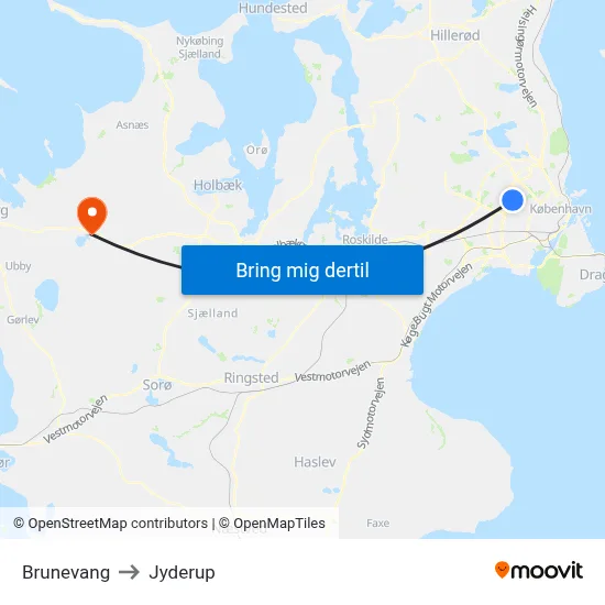 Brunevang to Jyderup map