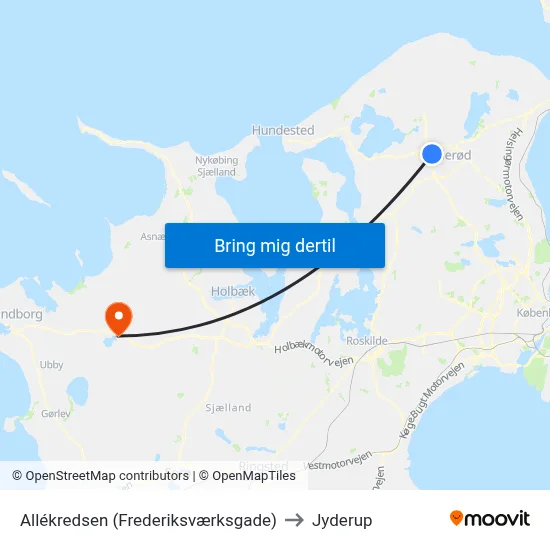 Allékredsen (Frederiksværksgade) to Jyderup map