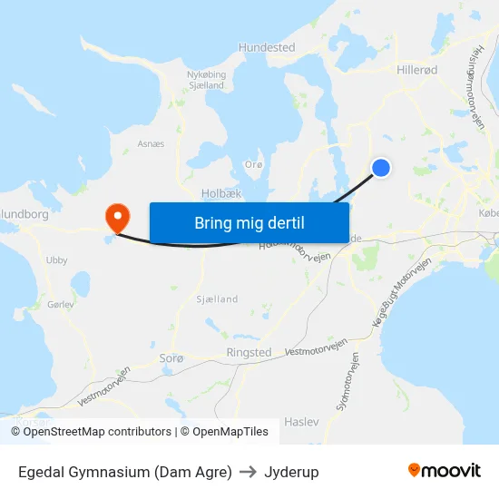 Egedal Gymnasium (Dam Agre) to Jyderup map