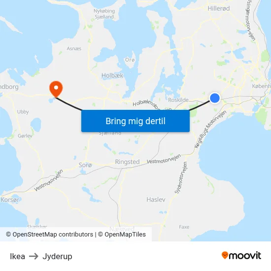 Ikea to Jyderup map