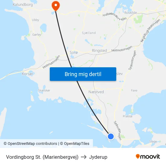 Vordingborg St. (Marienbergvej) to Jyderup map
