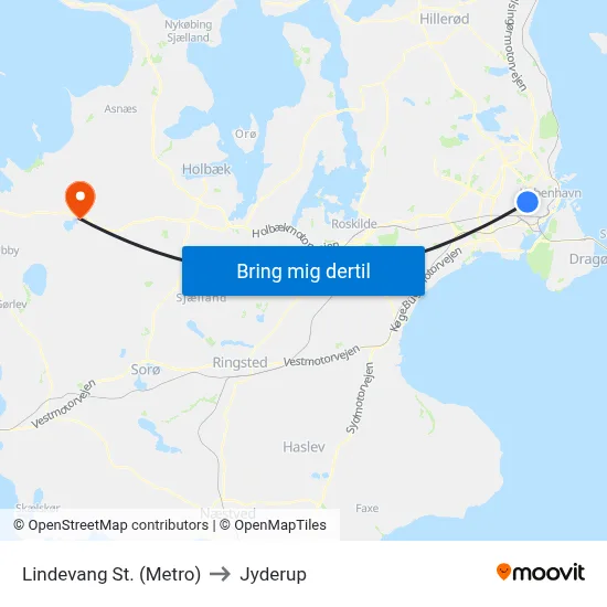 Lindevang St. (Metro) to Jyderup map