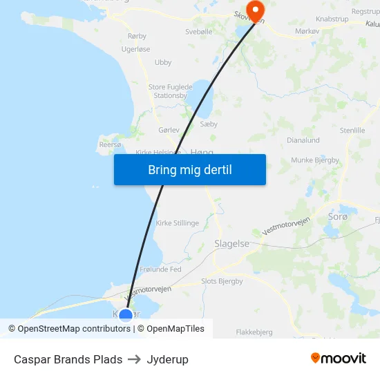 Caspar Brands Plads to Jyderup map
