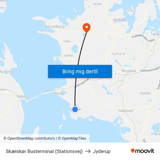 Skælskør Busterminal (Stationsvej) to Jyderup map