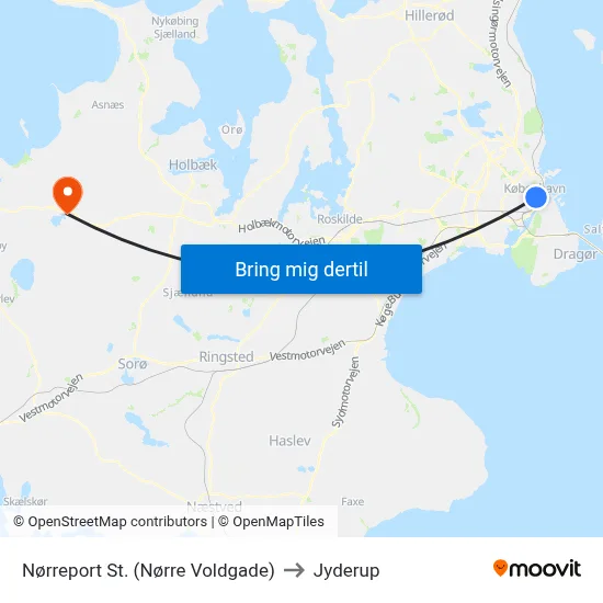 Nørreport St. (Nørre Voldgade) to Jyderup map