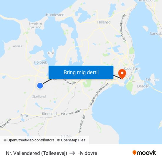 Nr. Vallenderød (Tølløsevej) to Hvidovre map