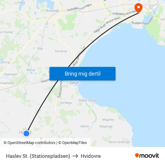 Haslev St. (Stationspladsen) to Hvidovre map