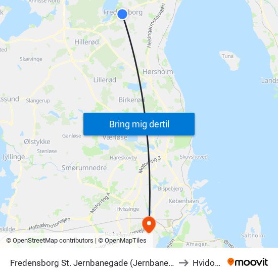 Fredensborg St. Jernbanegade (Jernbanegade) to Hvidovre map