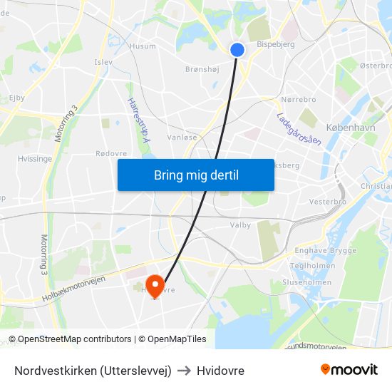 Nordvestkirken (Utterslevvej) to Hvidovre map