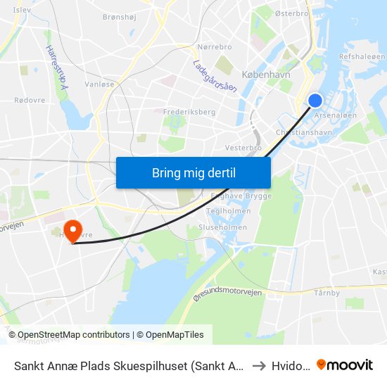 Sankt Annæ Plads Skuespilhuset (Sankt Annæ Plads) to Hvidovre map