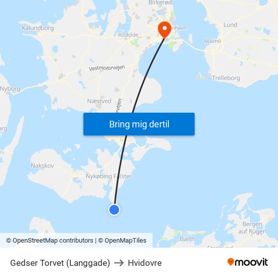 Gedser Torvet (Langgade) to Hvidovre map