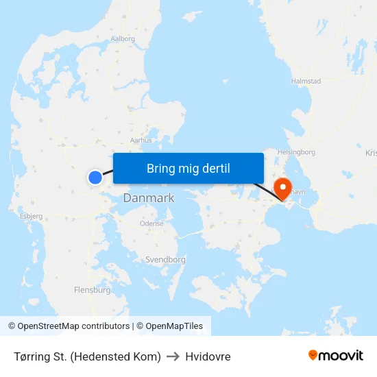 Tørring St. (Hedensted Kom) to Hvidovre map