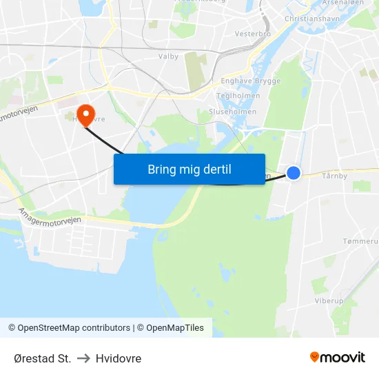 Ørestad St. to Hvidovre map