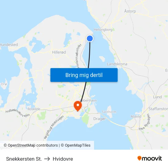 Snekkersten St. to Hvidovre map
