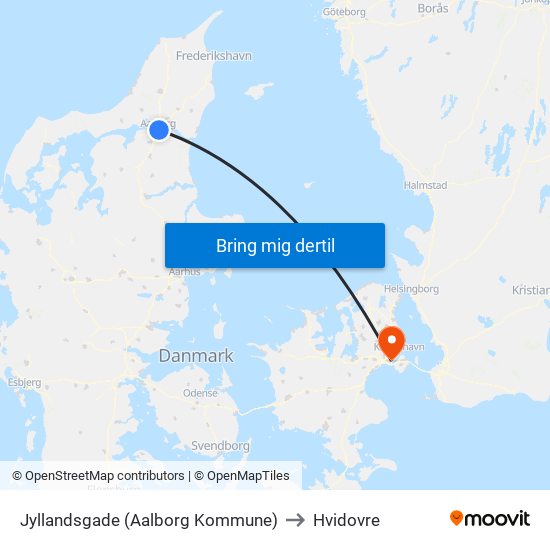 Jyllandsgade (Aalborg Kommune) to Hvidovre map