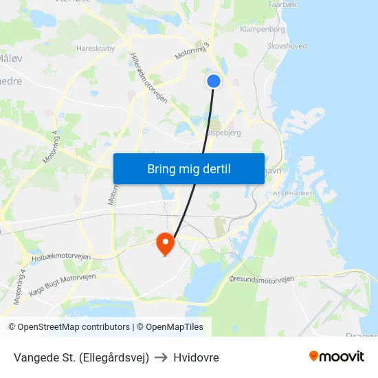 Vangede St. (Ellegårdsvej) to Hvidovre map