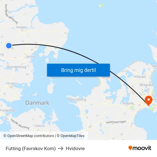 Futting (Favrskov Kom) to Hvidovre map