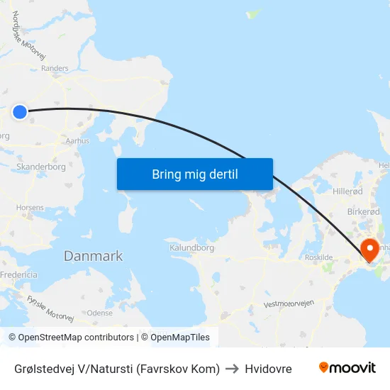 Grølstedvej V/Natursti (Favrskov Kom) to Hvidovre map
