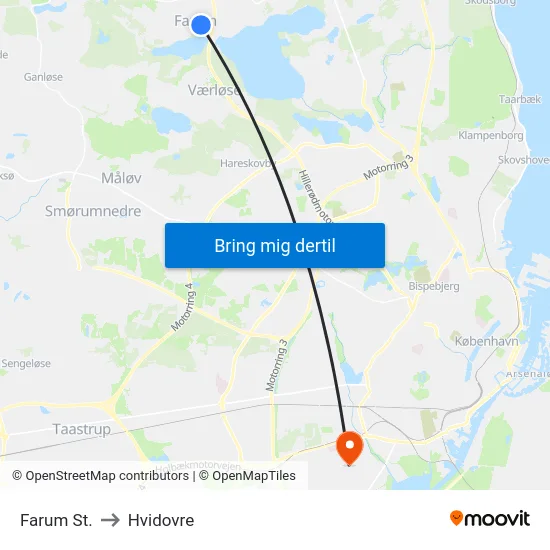 Farum St. to Hvidovre map
