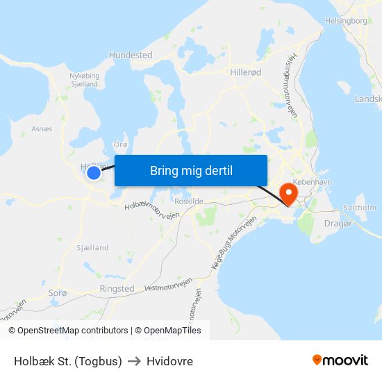 Holbæk St. (Togbus) to Hvidovre map
