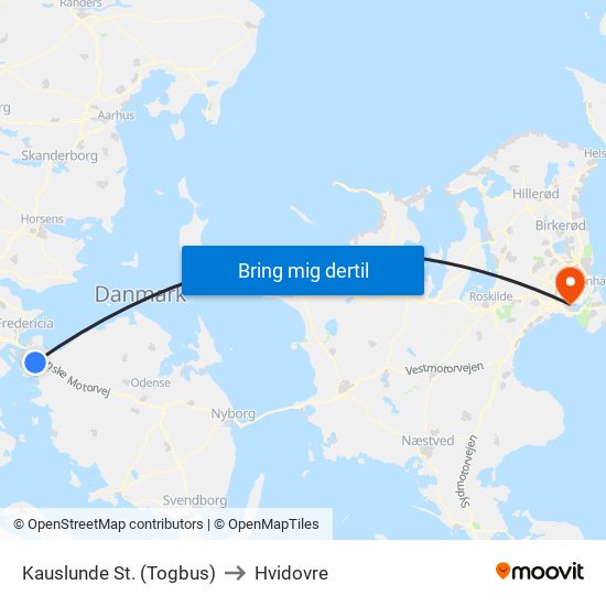 Kauslunde St. (Togbus) to Hvidovre map