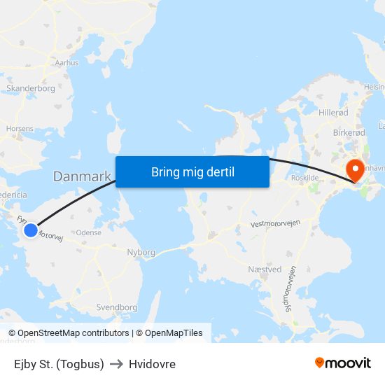 Ejby St. (Togbus) to Hvidovre map
