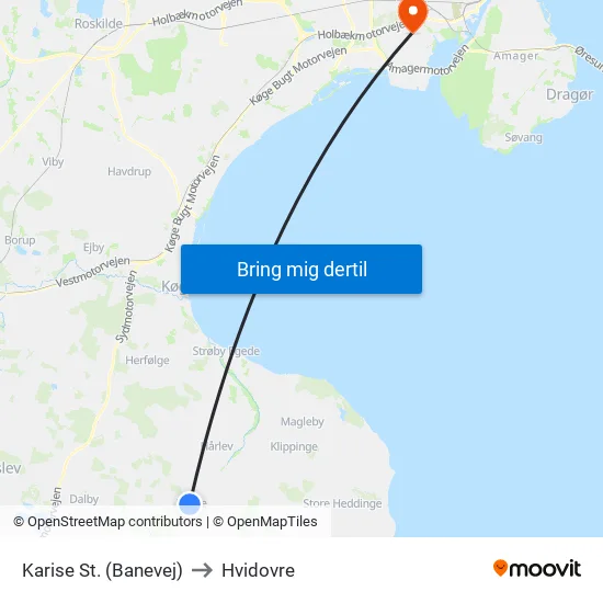 Karise St. (Banevej) to Hvidovre map