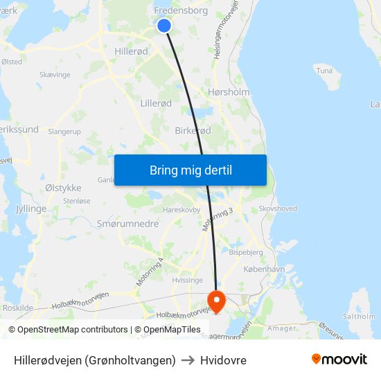 Hillerødvejen (Grønholtvangen) to Hvidovre map