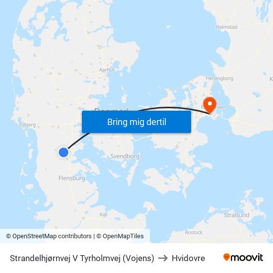 Strandelhjørnvej V Tyrholmvej (Vojens) to Hvidovre map