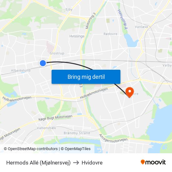 Hermods Allé (Mjølnersvej) to Hvidovre map