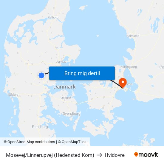 Mosevej/Linnerupvej (Hedensted Kom) to Hvidovre map