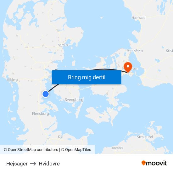 Hejsager to Hvidovre map