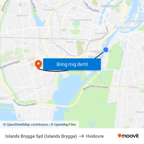 Islands Brygge Syd (Islands Brygge) to Hvidovre map