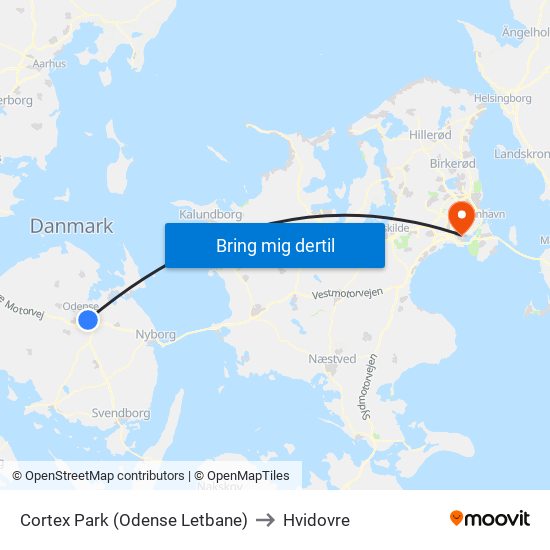 Cortex Park (Odense Letbane) to Hvidovre map