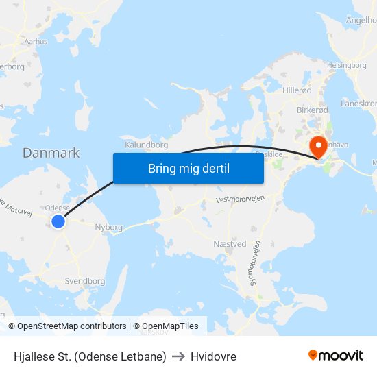 Hjallese St. (Odense Letbane) to Hvidovre map