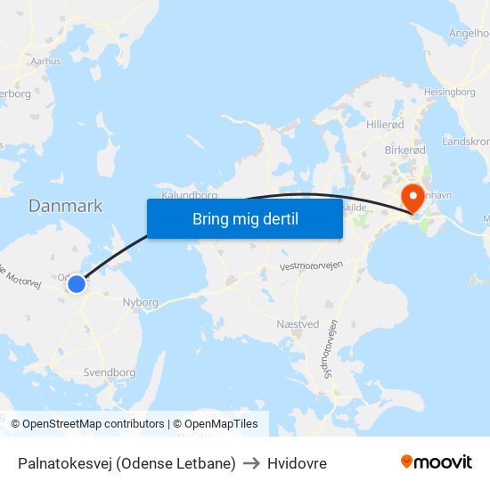 Palnatokesvej (Odense Letbane) to Hvidovre map